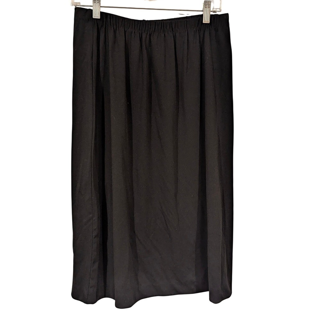 Teddi of California Midi Skirt 16 Black Elastic Waist‎ Back Vent Vintage 90s USA